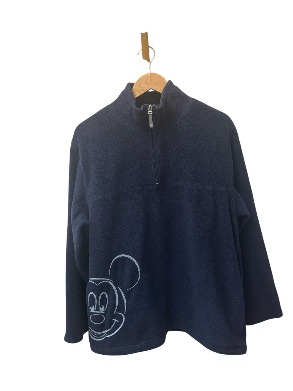 Disney Mickey Fleece Pullover Sweatshirt Size XL Navy‎ Blur Embroidered 1/4 Zip